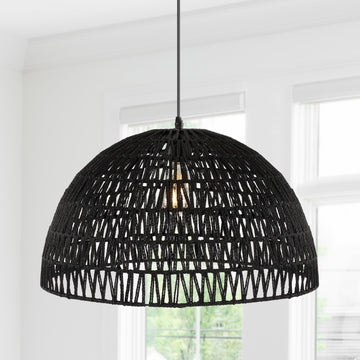 Campana 20" Bohemian Modern Woven Rattan/Iron LED Pendant